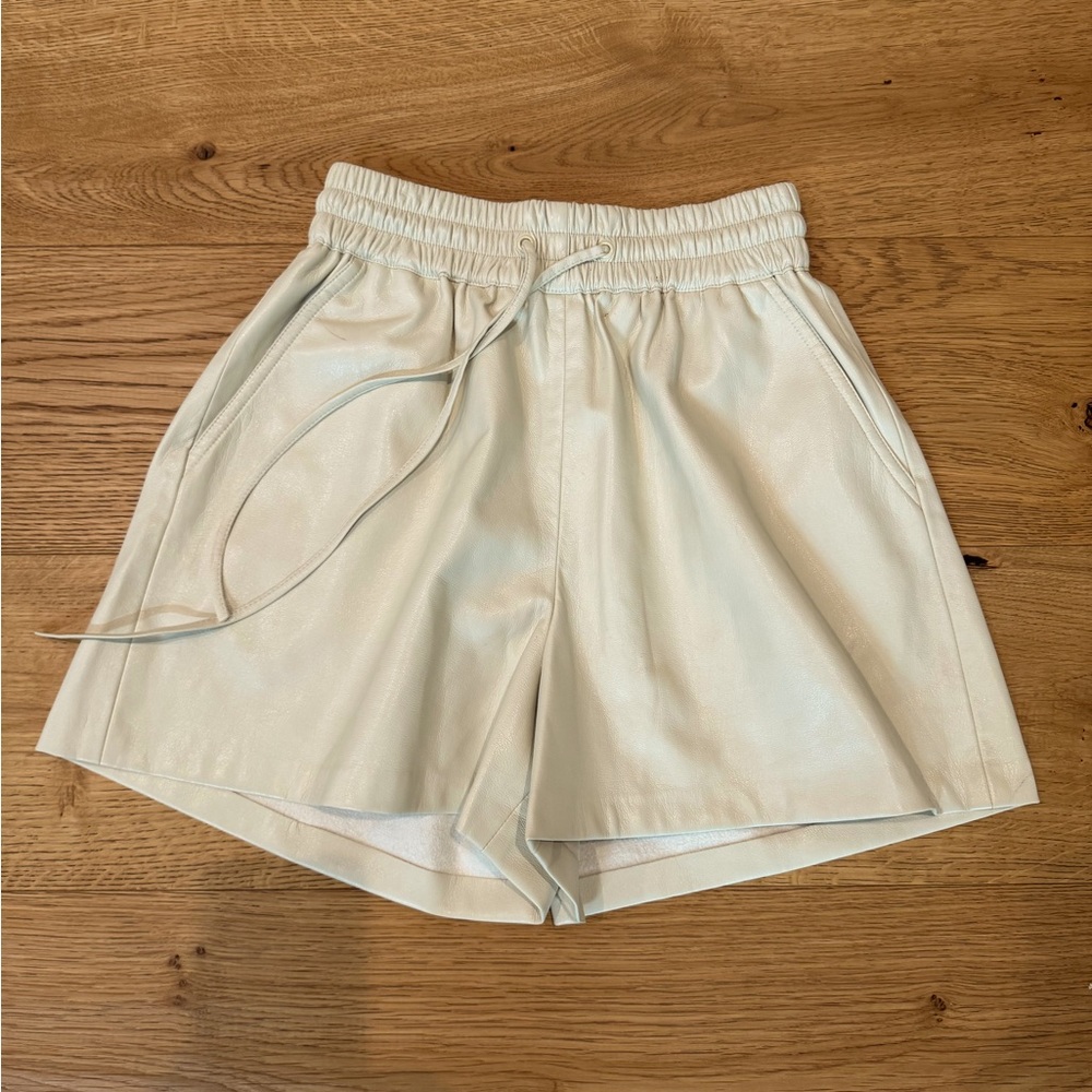 Good American Cream Faux Leather High Waist Shorts
